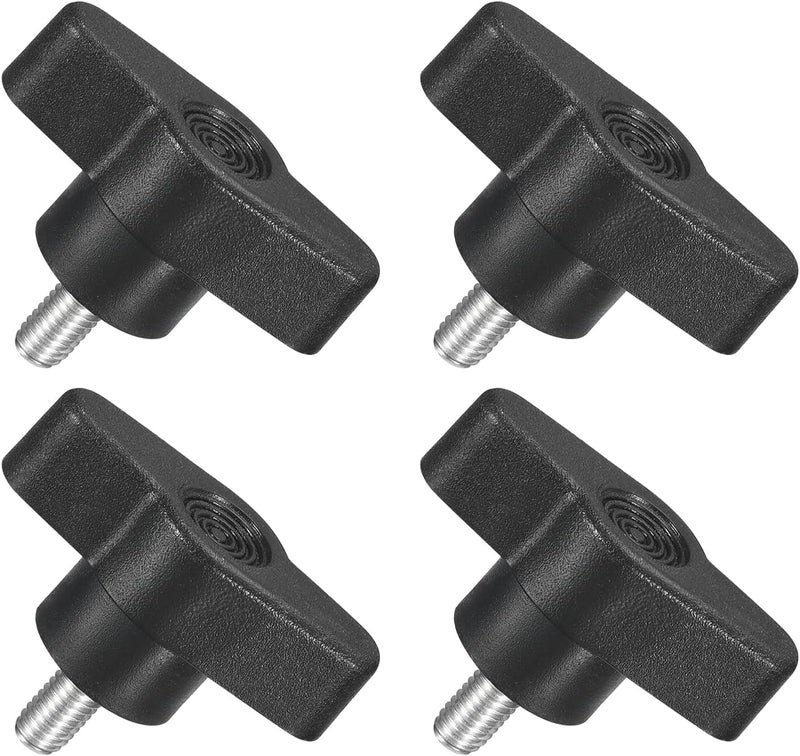 uxcell 4Pcs Tee Wing Knobs Thumb Screws, M5 x 10mm Clamping Screw Knob Male Thread 304 Stainless Steel T Shaped Thumb Screws Handle 36mm Dia. for Hand Tightening Knob Replacement, Black - Image 1